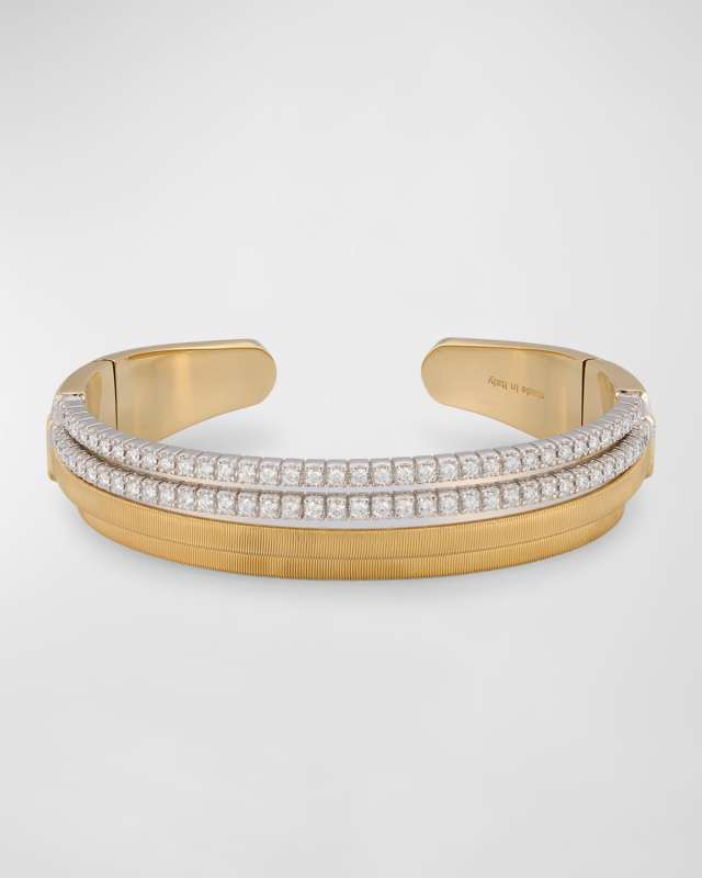 18K Yellow Gold 2 Row Pave and Coil Bangle with Diamonds